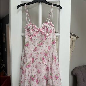 NWT For Love And Lemons Pink Roses Kate Mini Dress